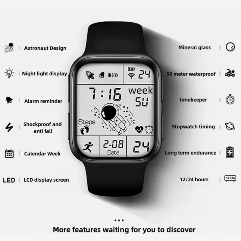 Digital Wristwatch – Astronaut Display, Black Band Child - Image 3